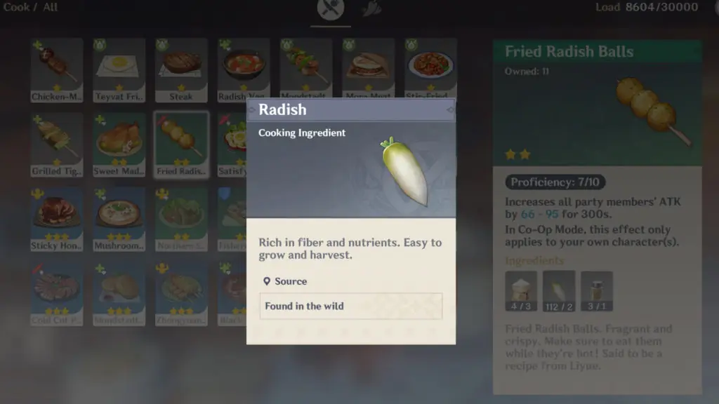 Where to find Radishes in Genshin Impact