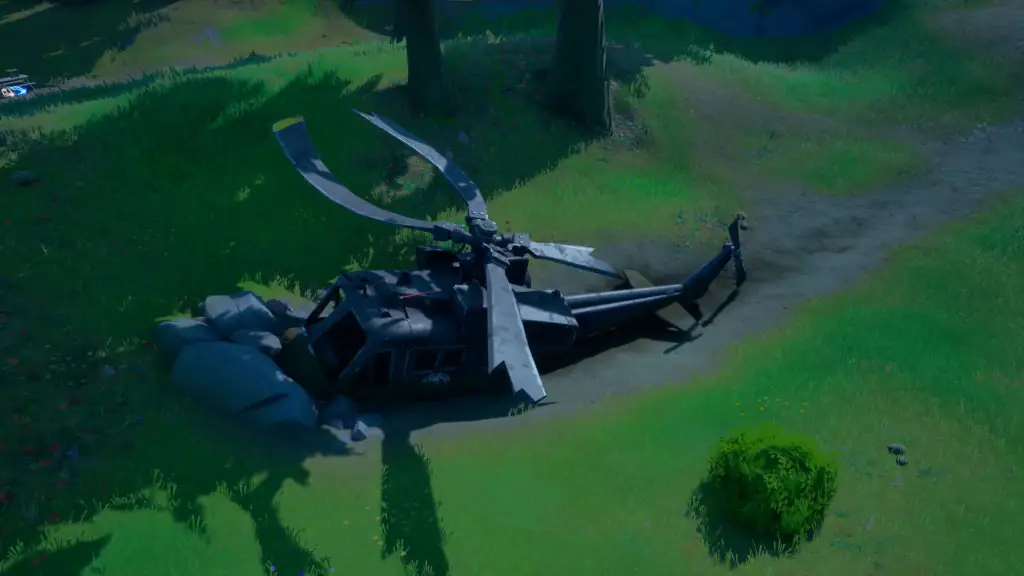 Where to investigate a downed black helicopter in Fortnite