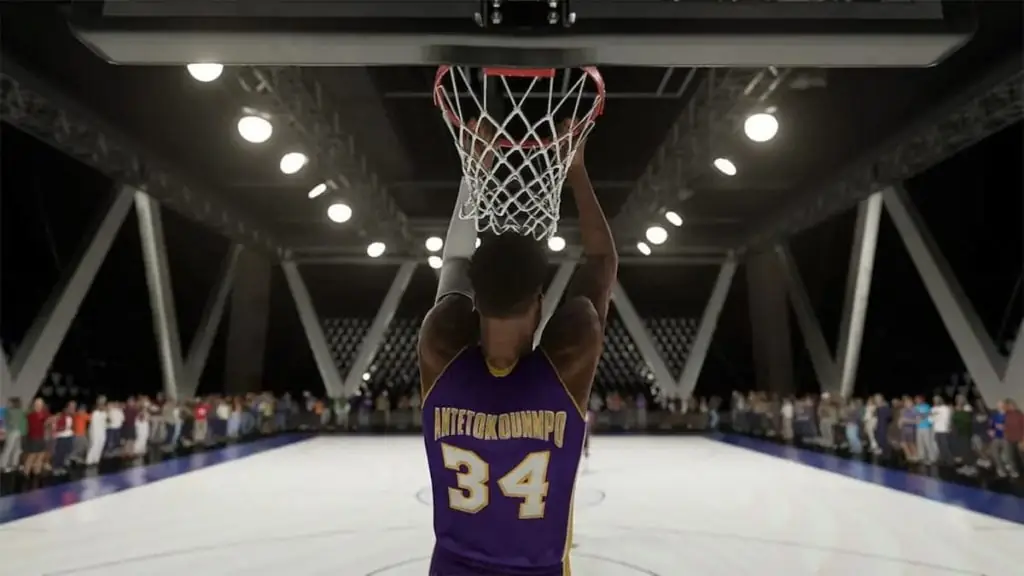 nba 2k23 screenshot of Giannis in lakers uniform in my team