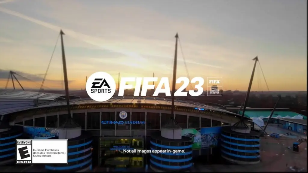 Etihad Stadium in the background with FIFA 23 written on the image