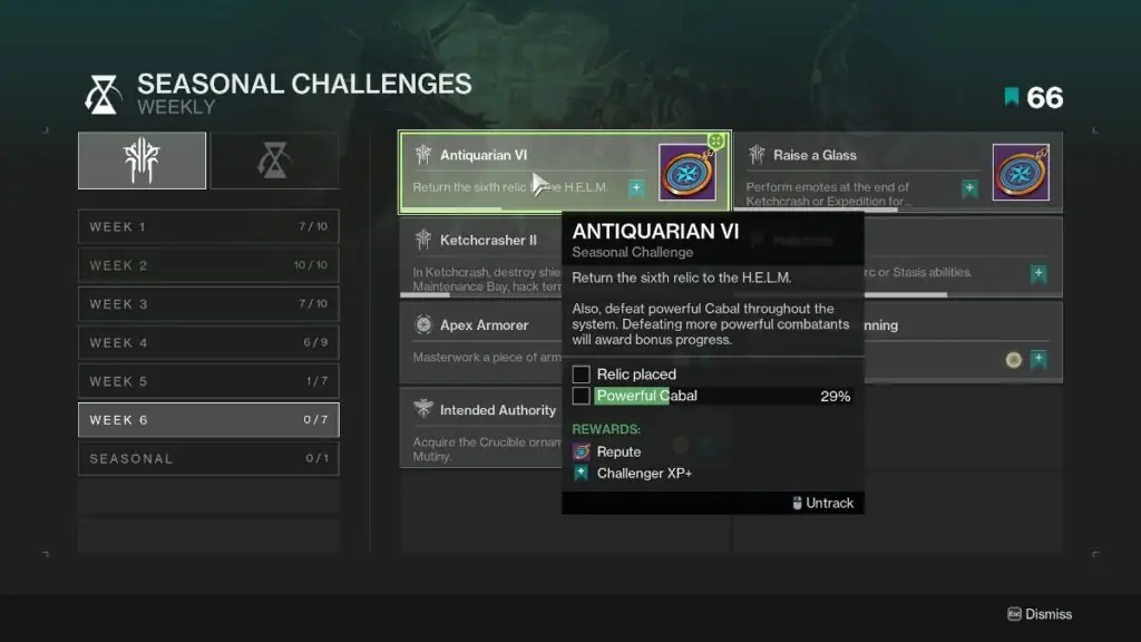 Destiny 2 powerful Cabal farm - Antiquarian VI objective.