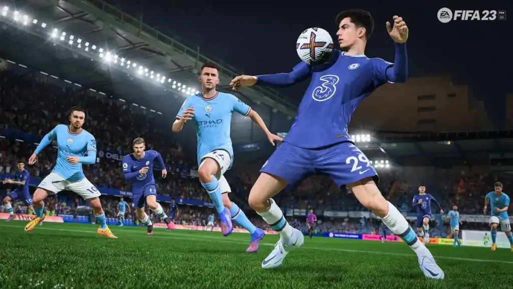 fifa 23 screenshot of Chelsea vs man city game