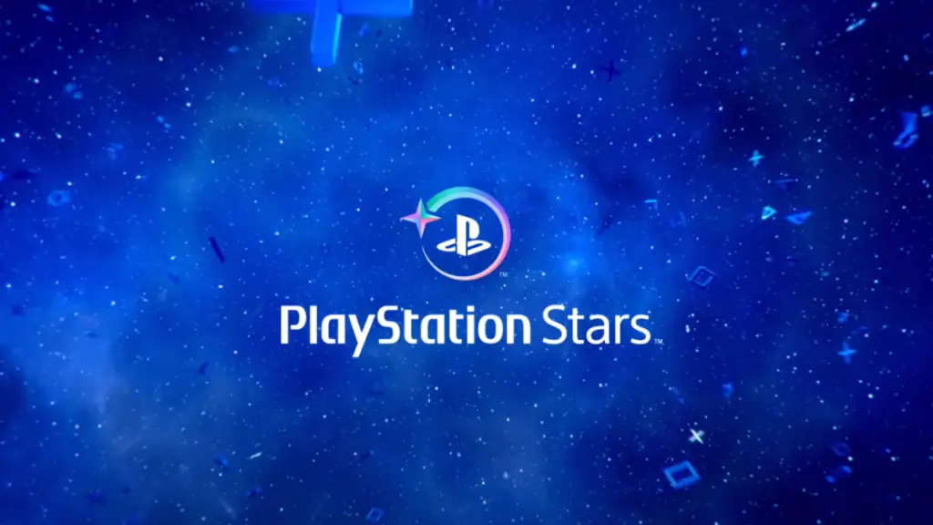 the playstation logo surrounded by a purple/blue circle with a star on the upper left. text below the logo reads 