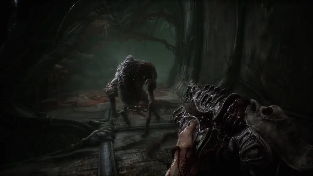 Gun aiming at alien
