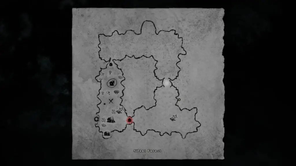 silent forest entrance map on dark wood