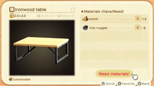 Ironwood Furniture Recipes In Animal Crossing New Horizons
