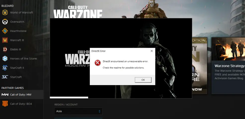 Call Of Duty Warzone Directx Encountered An Unrecoverable Error