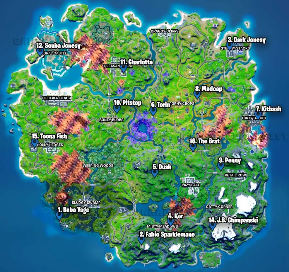 Fortnite Chapter 2 Season 8 Character Locations Map Gamer Journalist